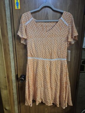 Copper Key Orange Diamond-Print Short Sleeve Fit & Flare Dress.   Box 45